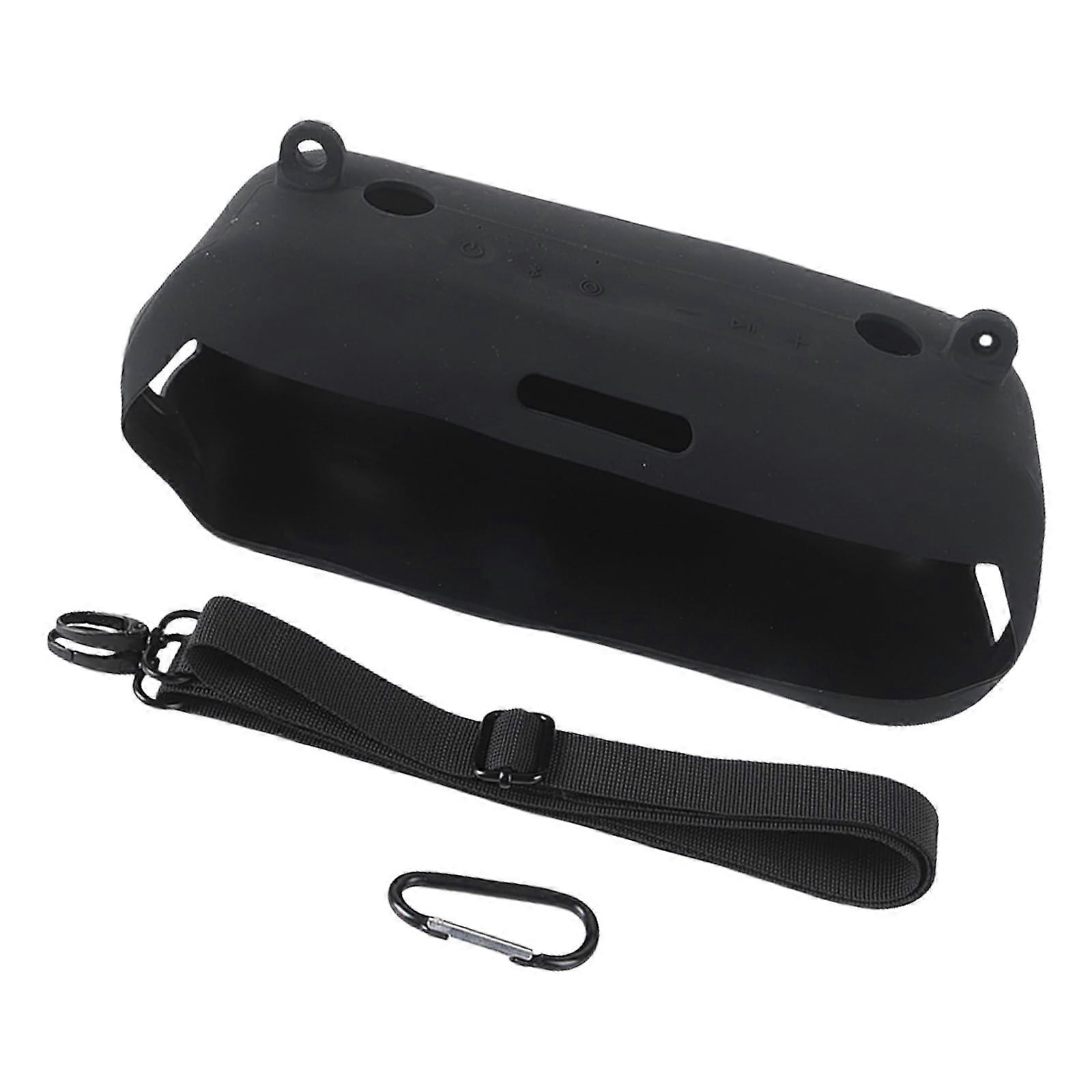 Bluetooth Speaker Protective Case Shockproof Silicone Cover with Shoulder Strap Lightweight Black