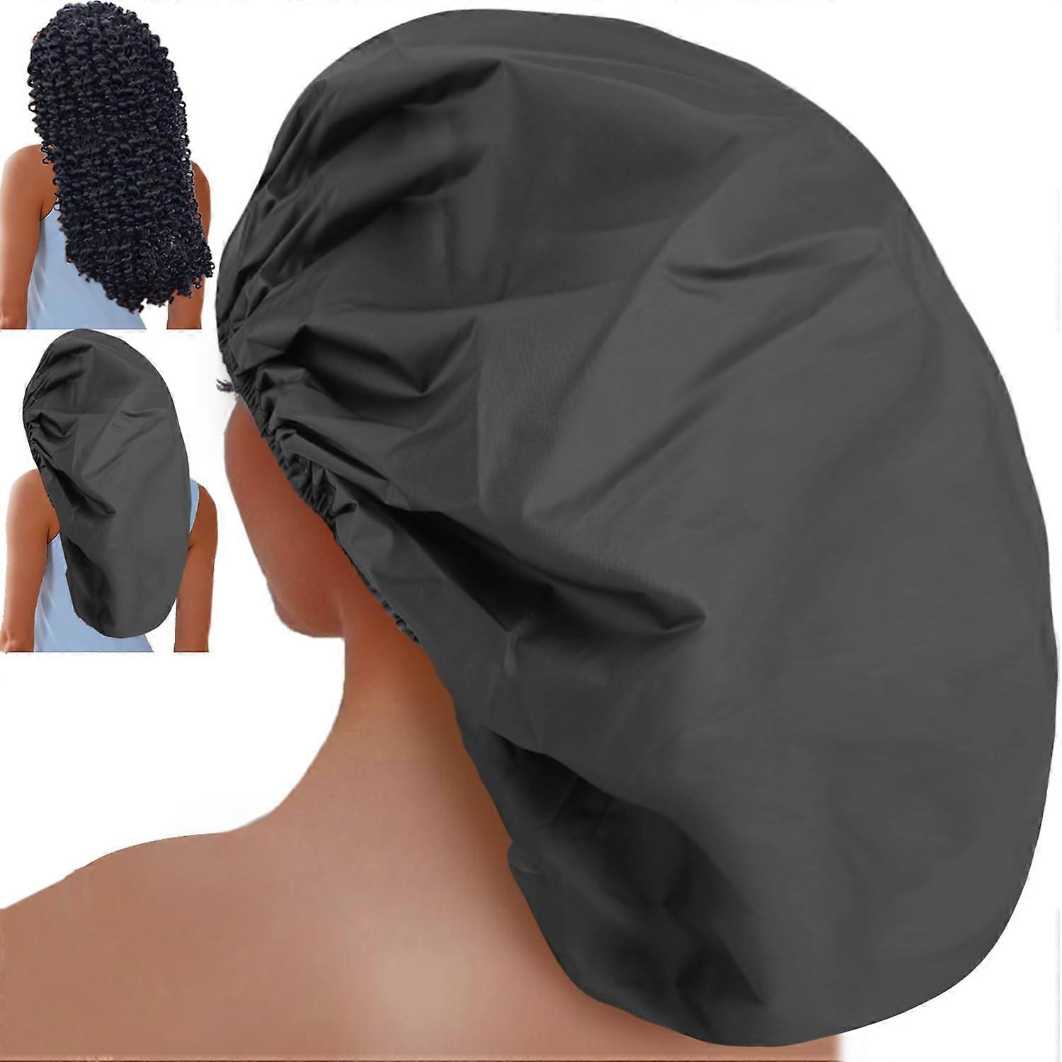 XL Shower Cap for Braids and Dreadlocks, Extra Large Satin Lined Waterproof Adjustable Fit, 3 Pack Black