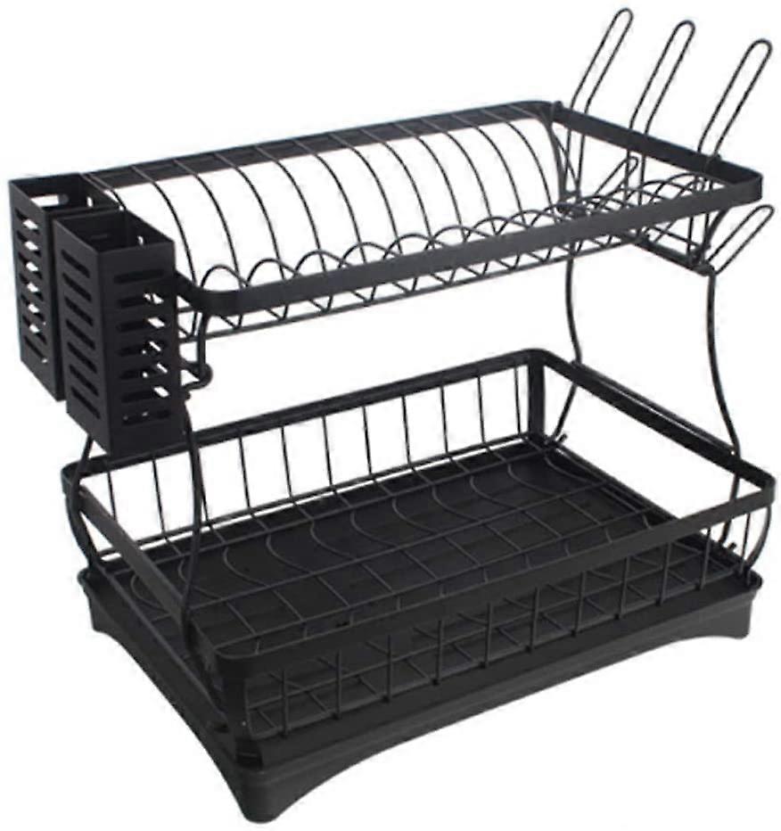 2 Tier Dish Drying Rack with Drainboard, Utensil Holder for Kitchen Counter Space Saving