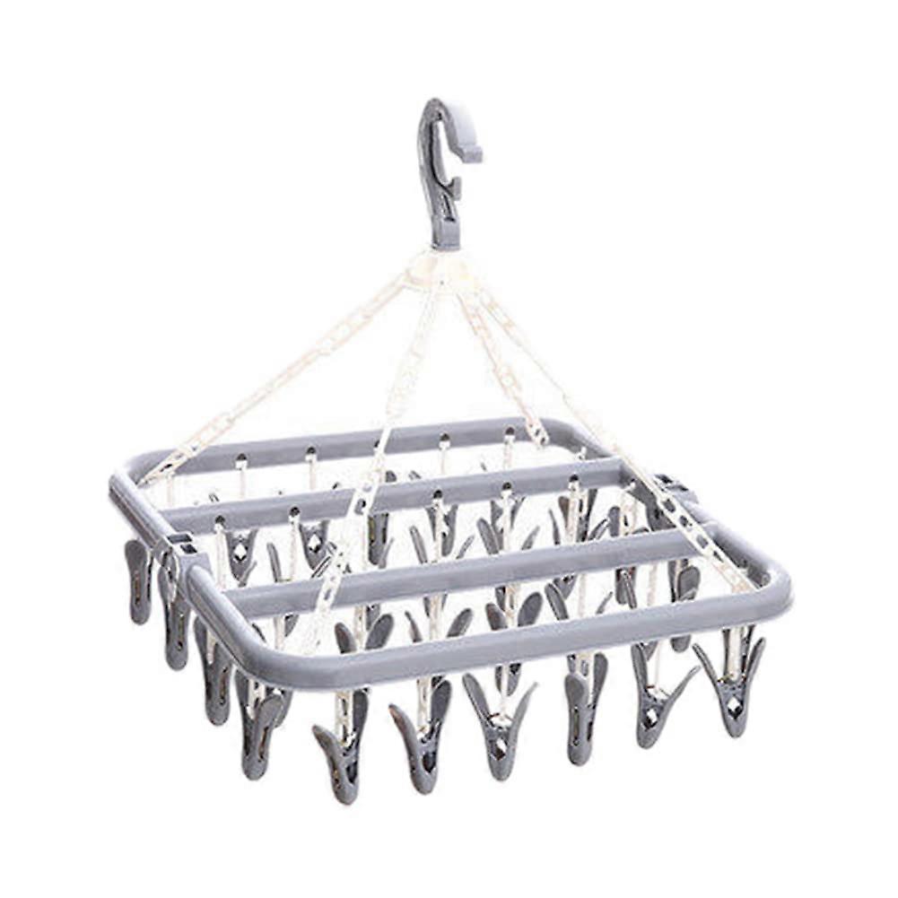 Foldable Rotating Clothes Drying Rack with 32 Windproof Clips for Socks and Underwear