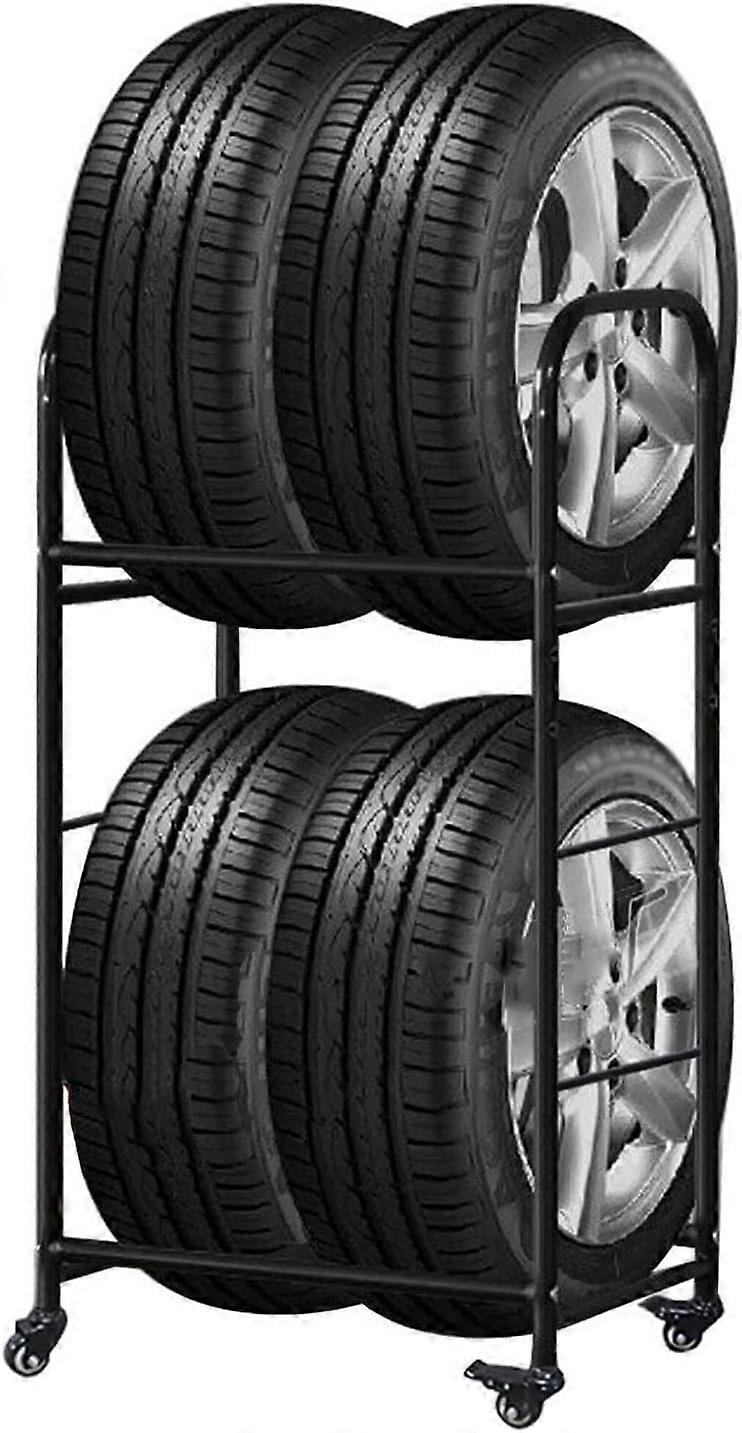 Heavy Duty 2 Tier Rolling Tire Storage Rack with Wheels, Adjustable Garage and Workshop Stand