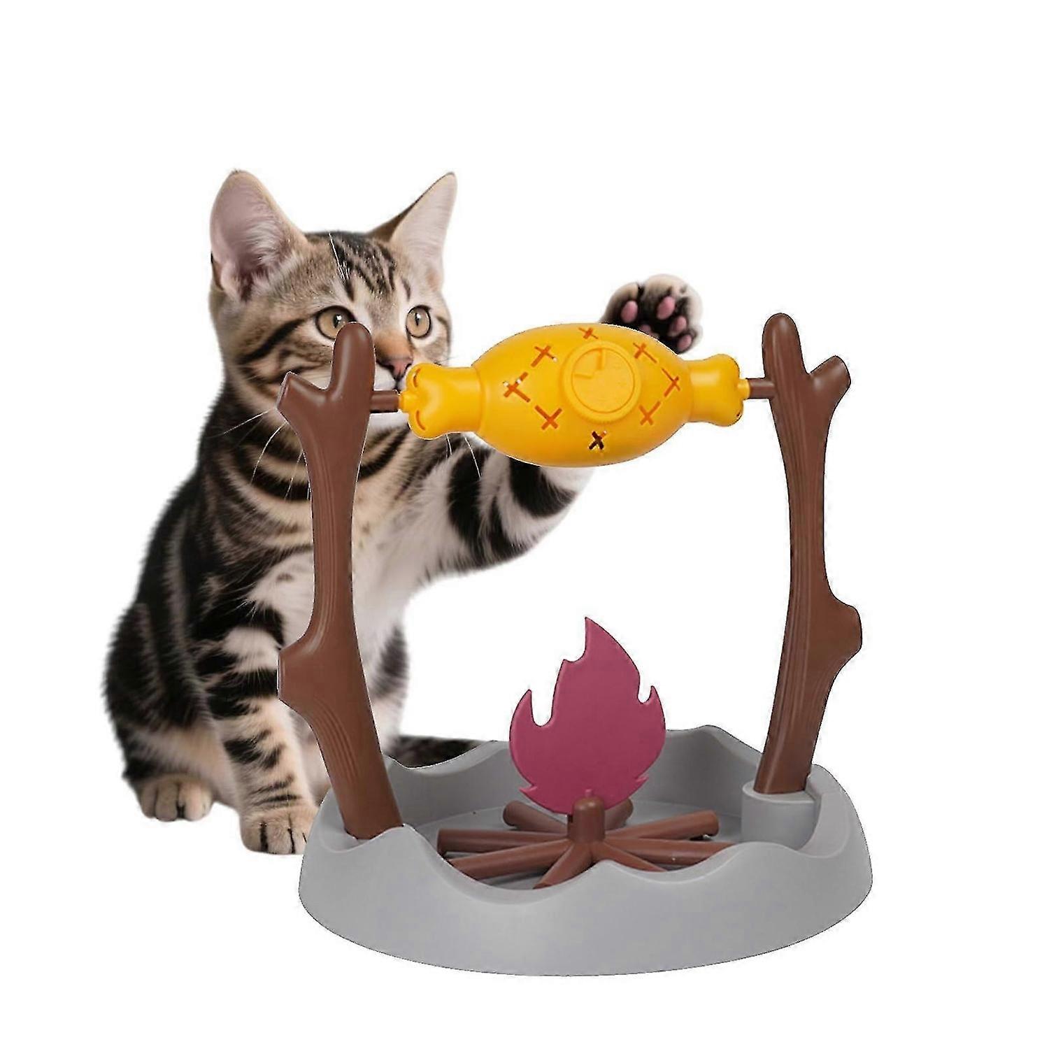 Interactive Cat Treat Dispensing Slow Feeder Rotatable Grill Campfire Interactive Cat Toy