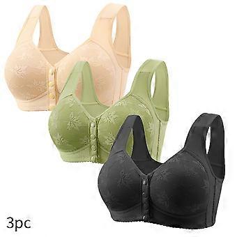 BH's voor dames, 3-pack, draadloze bh's met voorsluiting, plus size, kanten push-up bh, volledige dekking, comfortabel ondergoed met dunne cups, meerkleurig, maat F 3XL