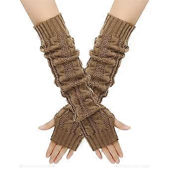 Winterwollhandschuhe, dicke, warme, lange fingerlose Handschuhe mit 20 cm langen Stulpen, geeignet für Arbeit und Alltag, Khaki