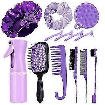 Purple 6-in-1 Hair Brush Set with Detangler & Combs for Straight Curly All Hair Types Wet Dry Adults Children 13 Counts Hair Care Kit Edition 0131