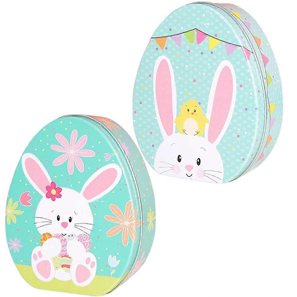 2Pcs  Easter Candy Boxes Bunny Pattern Candy Boxes Tinplate Box Biscuit Storage Boxes