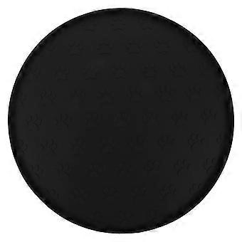 Dog Food Mat: Round Raised Edges Pet Water Mat With Paw Print Pattern Waterproof Silicone Eating Tray For Floors Food Cat Kitten Pet Feeding Bowl Plac