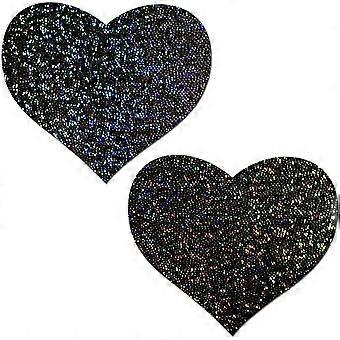Heart Pasties - Glitter Black Heart Nipple Covers for Festivals, Raves, & Lingerie | Halloween Accessory | Latex Free & Made in USA (Glitter Black Hea