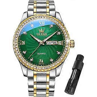 Men's Luxury Stainless Steel Watches, Big Face Gold Men Quartz Analog Watches Fashion 30M Waterproof Casual Wrist Watch with Day Date Diamond Male Dre