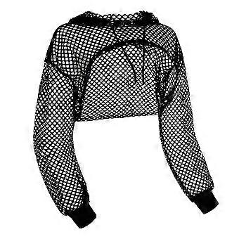 Black Mesh Fake Collar Detachable Collars Half False Shirt Blouse Collar with Hoodie Design Long Sleeve Sheer See-Through Crop Cover Up Streetwear Lay