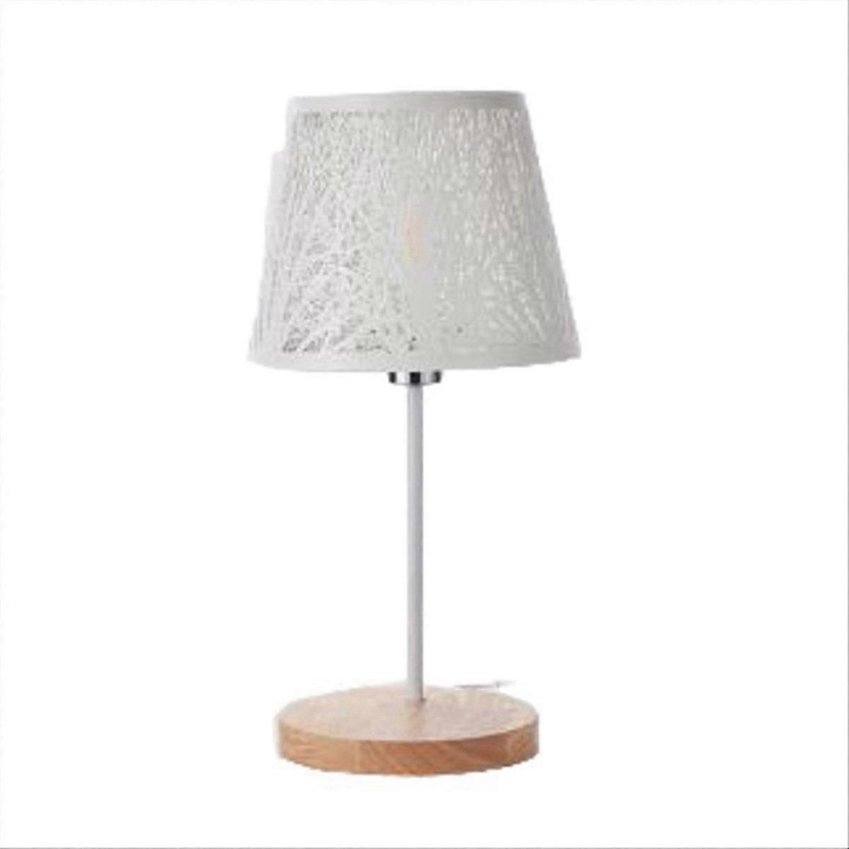 Table Lamp, Metal Lampshade and Base with Tree Pattern,White EU PLUG