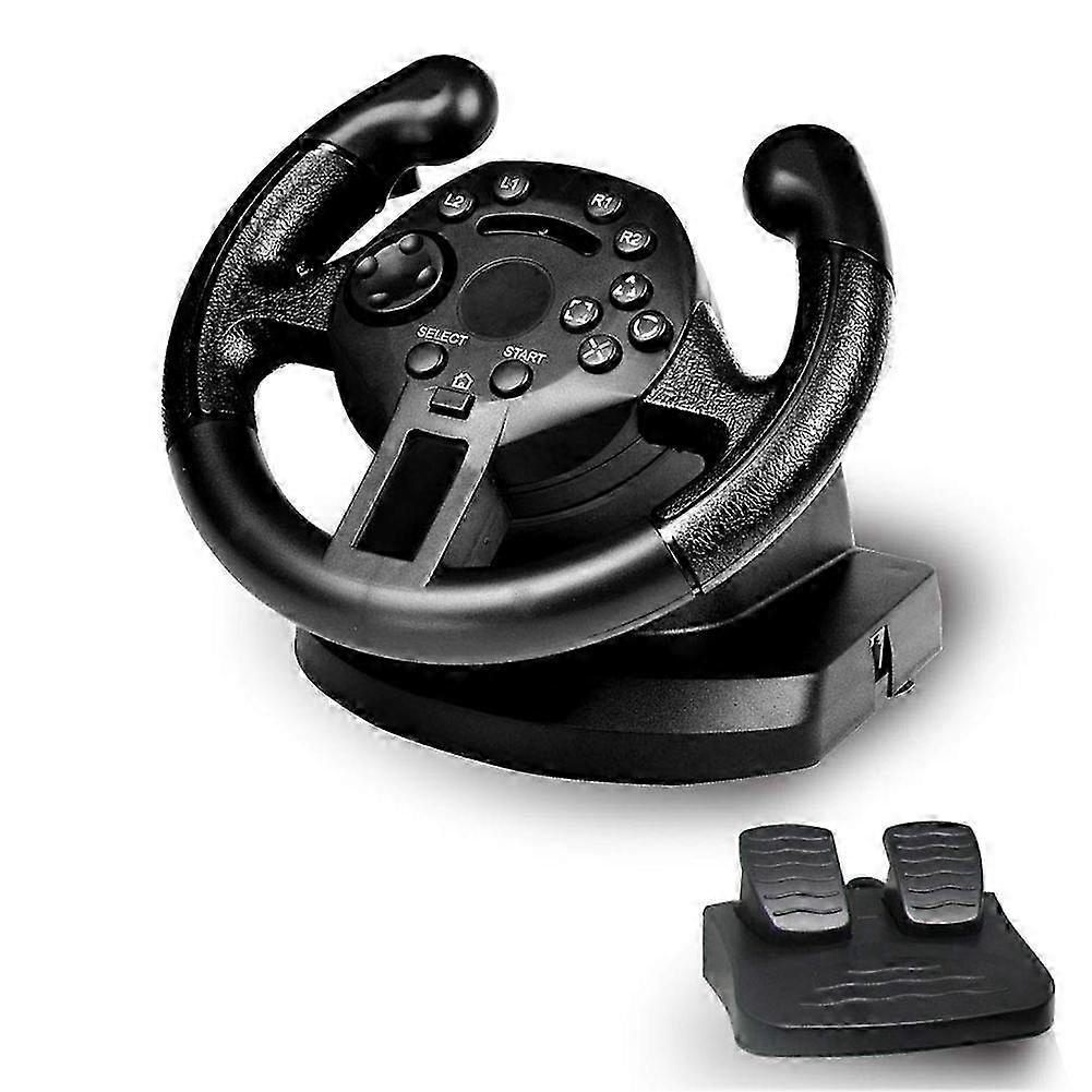 Volant de course compatible PS3/PC avec vibrations, joysticks et télécommande pour simulation de conduite.