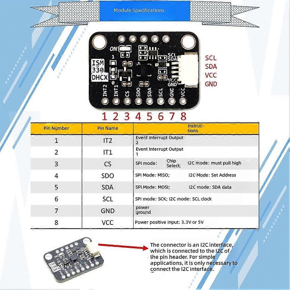 ISM330 Module Six-Axis Sensor Module ISM330DHCX Accelerometer & Gyroscope for Electronics, No Welding Pin Header