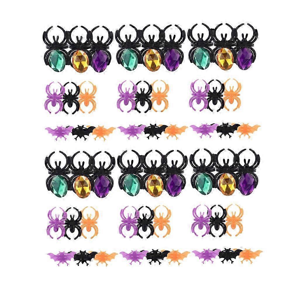 Plastic Finger Ring Halloween compatible with Party Props 60Pcs Assorted Color Bat Spider Patterned
