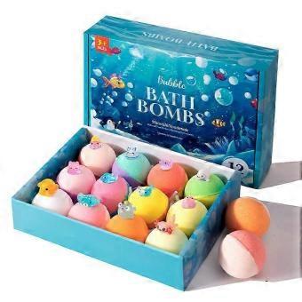 12 Pack Ocean Theme Kids Bath Bombs with Hidden Floating Toys, Safe Essential Oil Moisturizing Bath Fizzies jdd