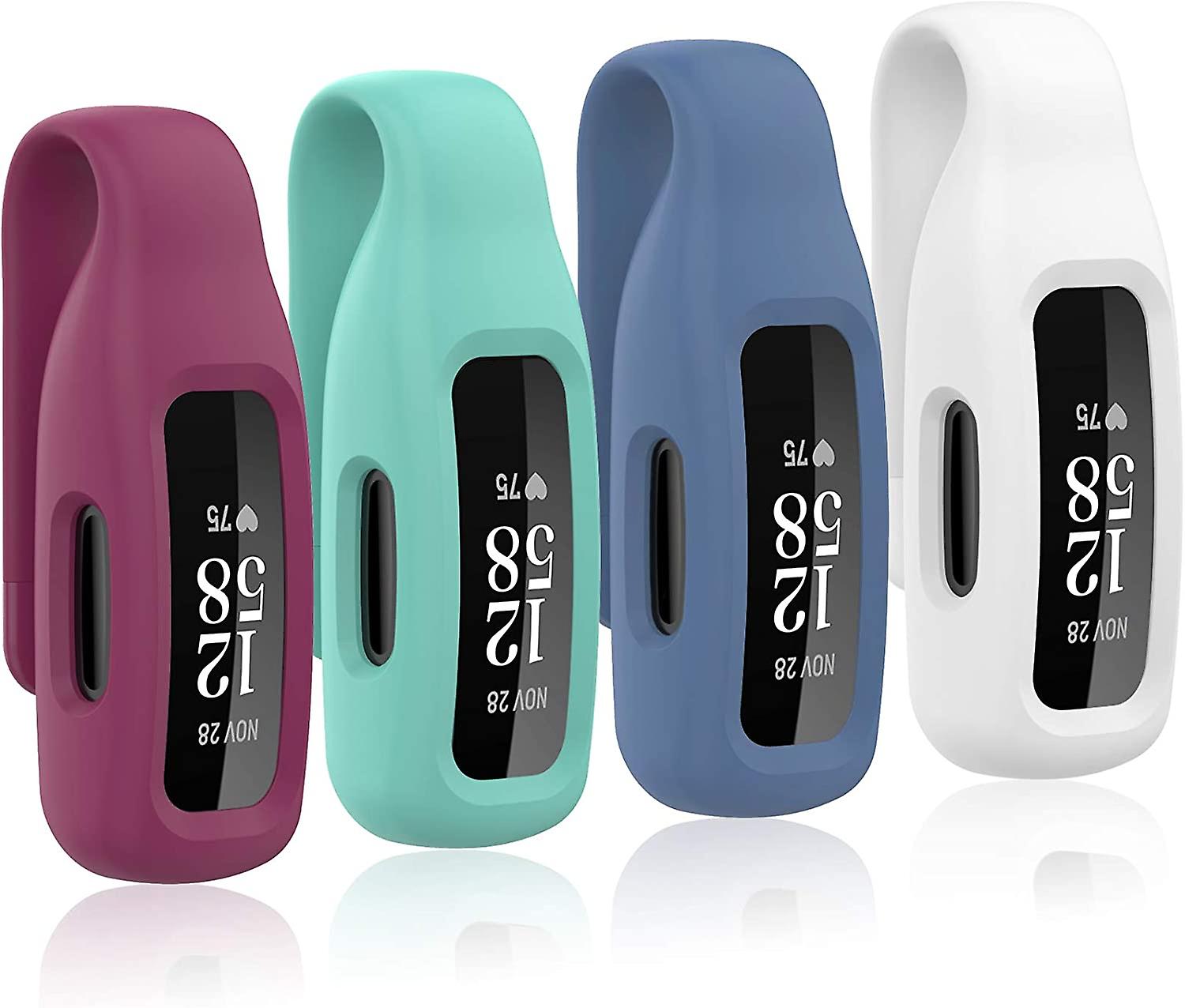 4-Pack Clip Case Compatible with Fitbit Inspire 2, Soft Silicone Clip Clasp Accessory Replacement for Fitbit Inspire 2 (White/Wine red/Teal/Slate)