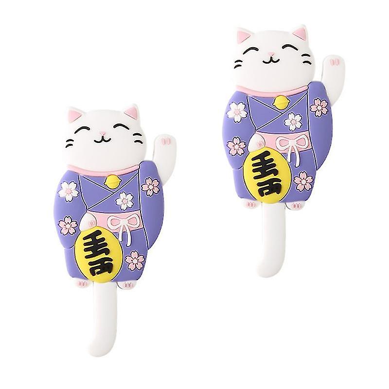 12.5X5.5cm Blue Utility Hooks 2pcs Wall Hooks Door Coat Hanger Heavy Duty Sticky Hooks Cartoon Cat S