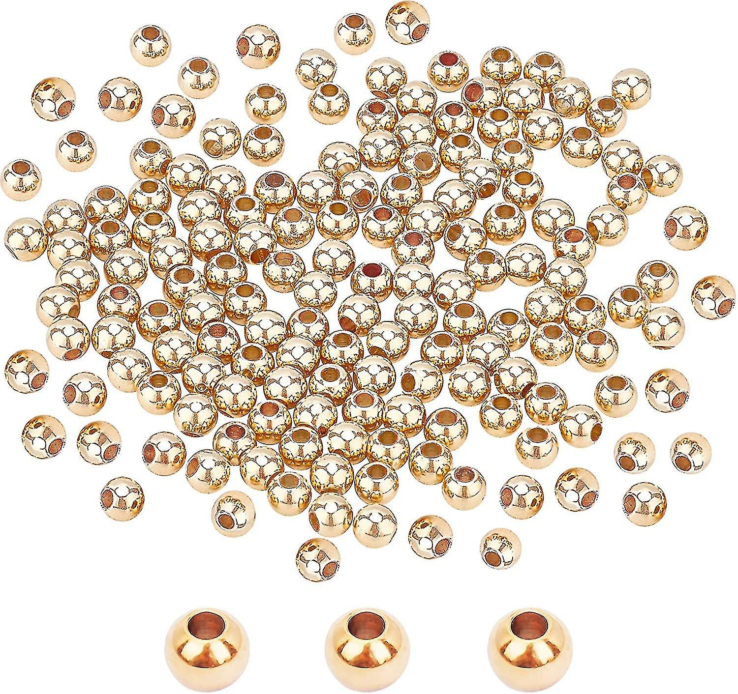 300pcs 4mm 14k επιχρυσωμένες ορειχάλκινες χάντρες μακράς διαρκείας επιμεταλλωμένες στρογγυλές ομαλές διαχωριστικές χάντρες για το κολιέ, βραχιόλι, σκουλαρίκι κάνοντας το καλύτερο δώρο
