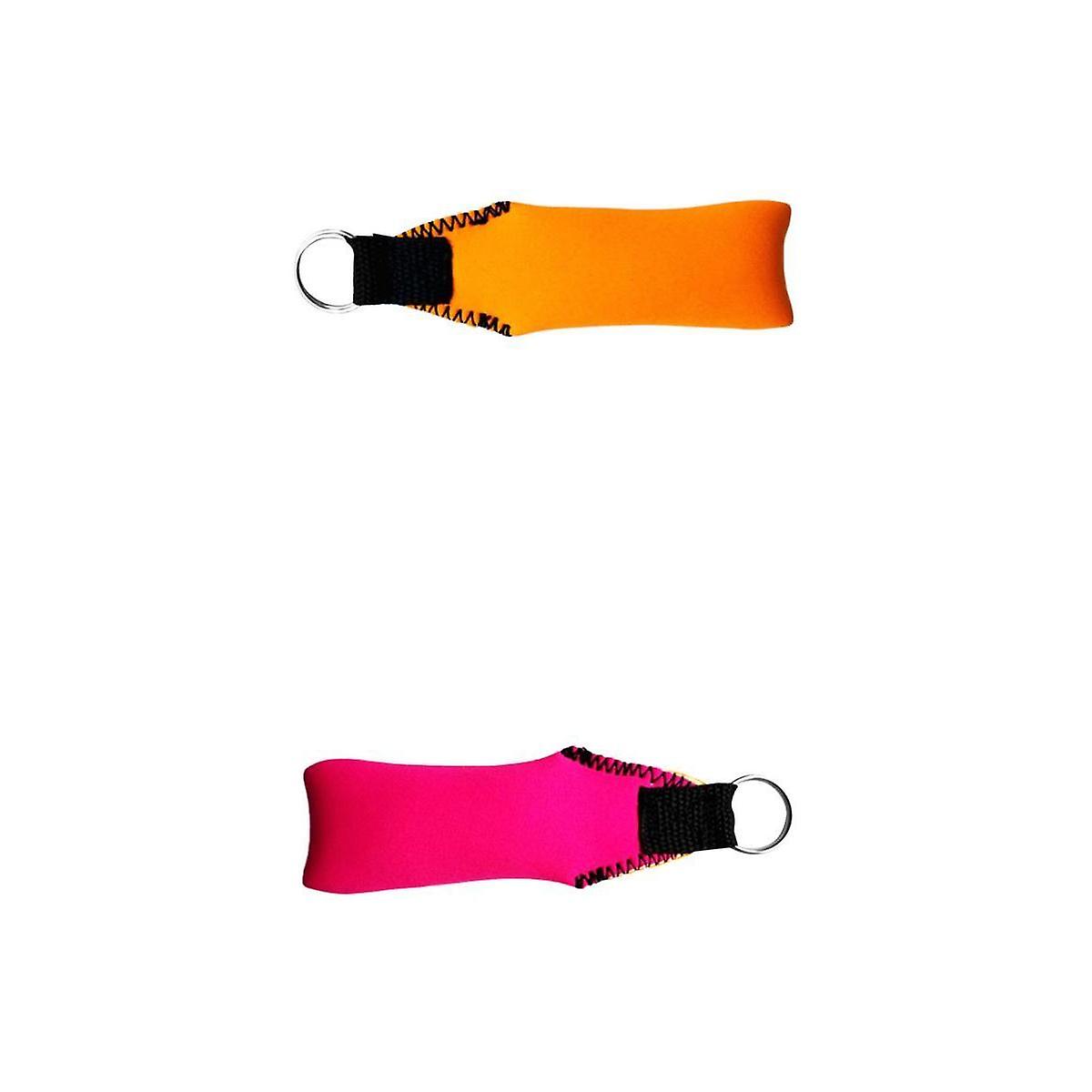 2pcs Rectangle Neoprene Floating Keyring for Boating Sailing Rose Red&Orange