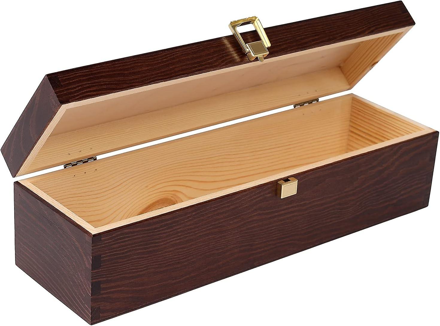 Brown Wine Box Wooden Box | Wine box for 1 bottle with lid and cap | 35.1 x 11 x 10 cm