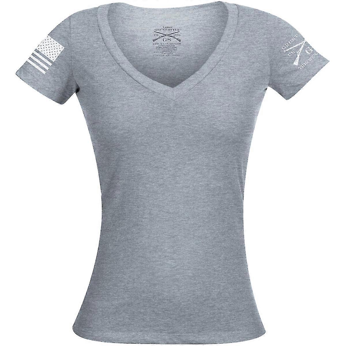 Grunt Style Women's Basic V-Neck T-Shirt - Dark Heather Gray