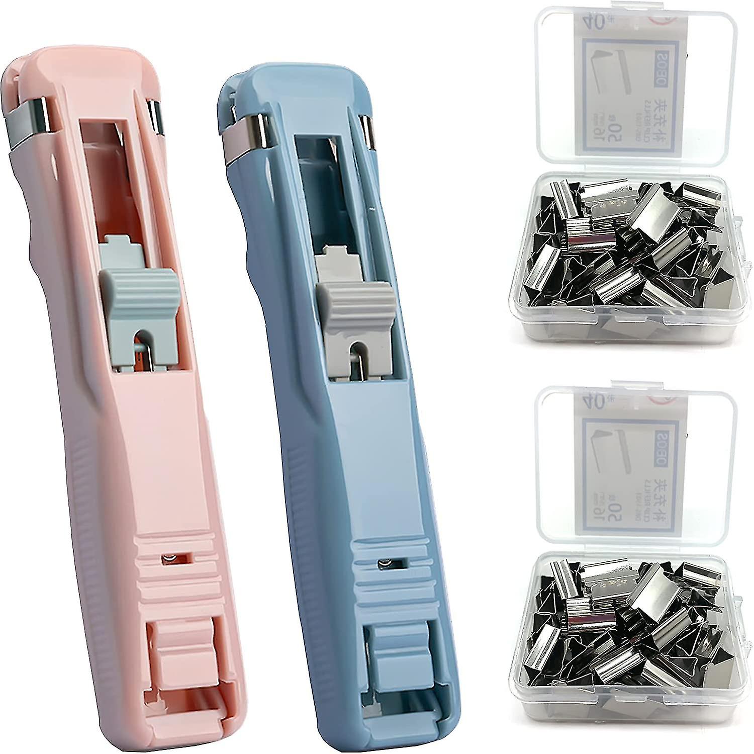 Portable Clam Clip Dispenser Handheld Paper Stapler 2 Clip Sliders + 100 Extra Clips