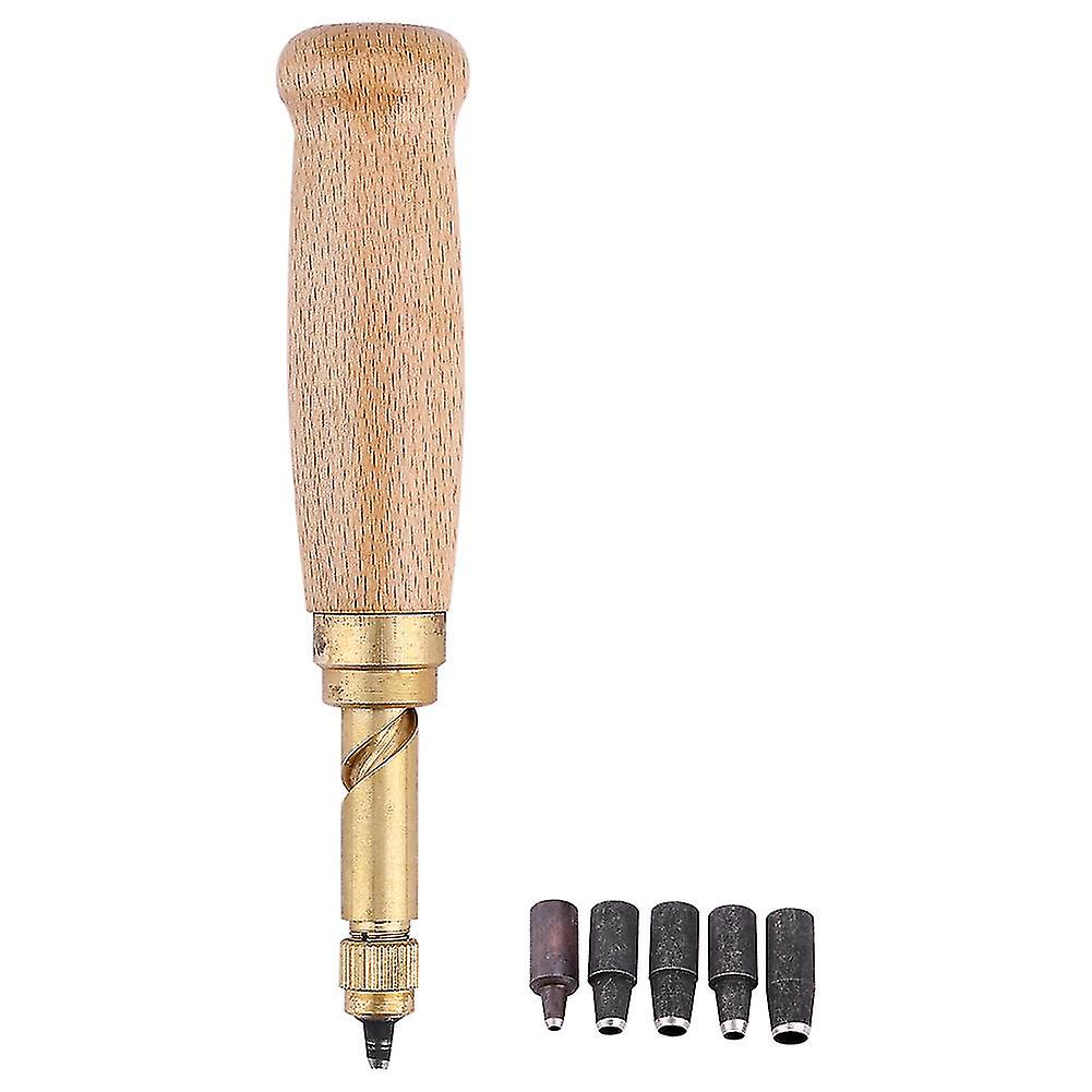 Automatic Hole Punch with Wooden Handle for Leather Craft Sewing Tool with 1.5-4mm Tips