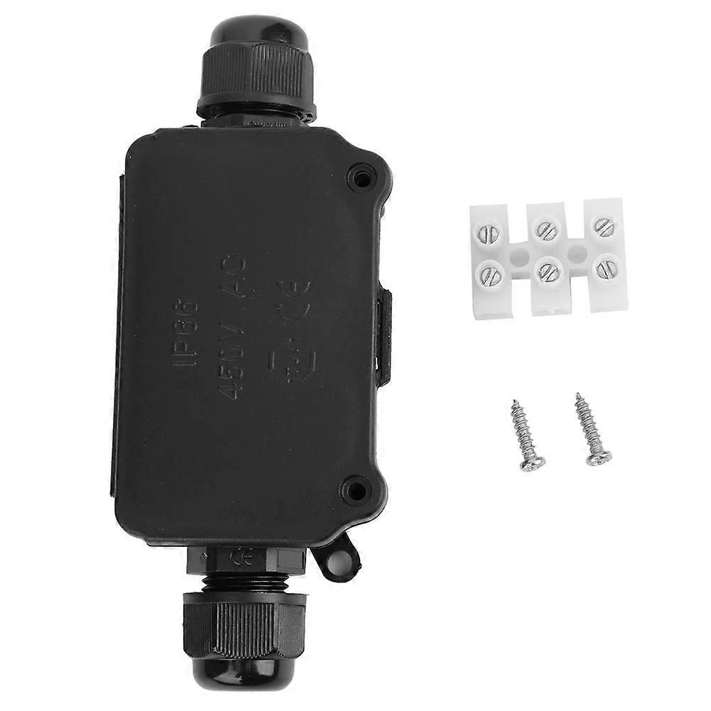 IP66 Waterproof 2 Way Junction Box: Black Dustproof Distribution Cable Connector Case