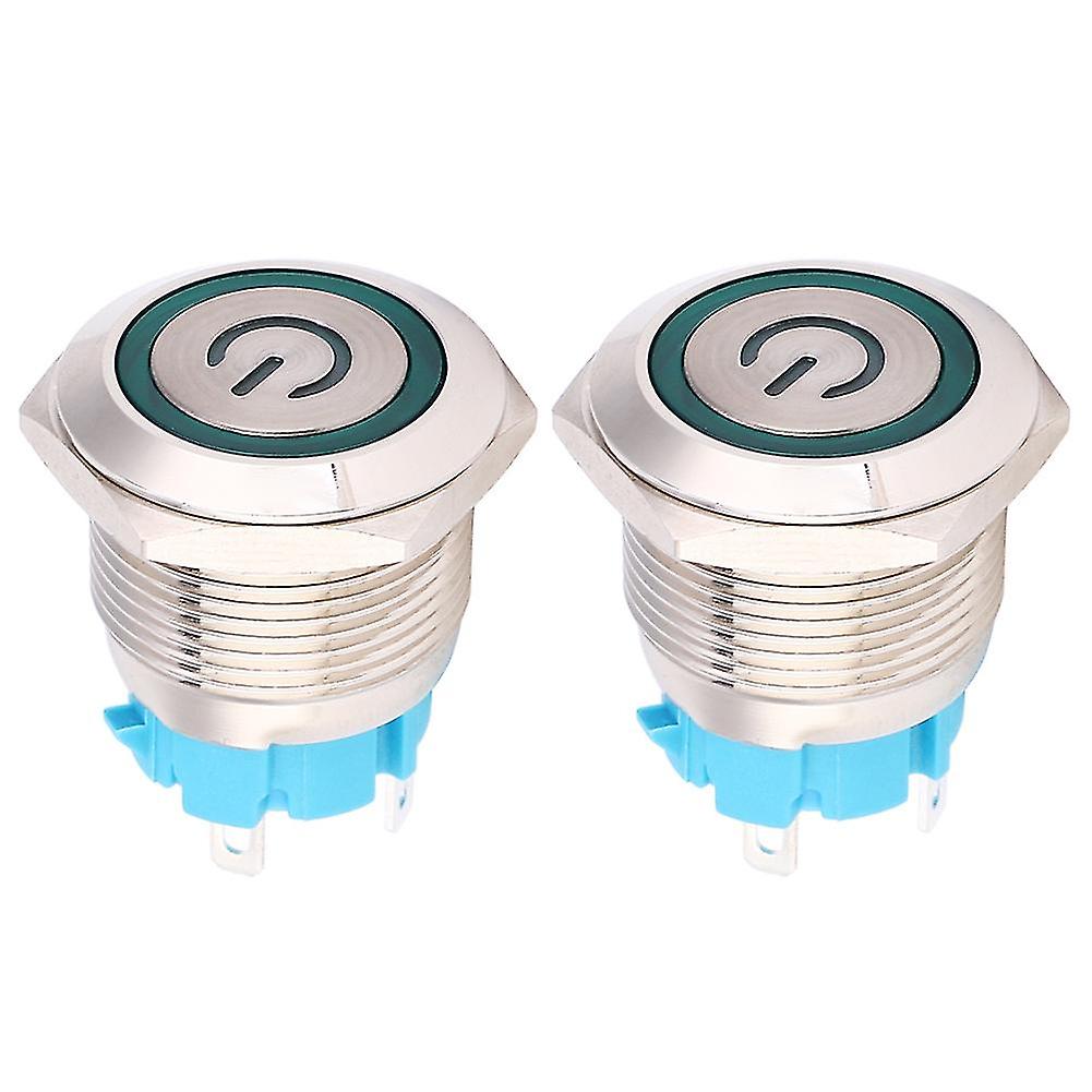2pcs 12~24VDC Push Button Switch 19mm Round 4PIN Self Reset Switch with Light Power PatternGreen