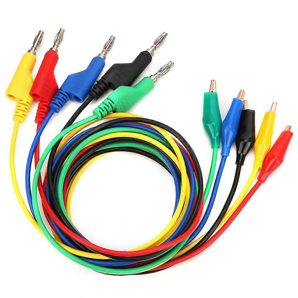P1044 5Pcs 4mm 1m Stackable Banana Plug to Clip Test Lead Testing Cable Wire for Multimeter