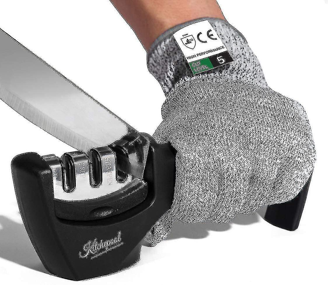 Knife Sharpener 3-stage Quality Kitchen Knife Accessories With Cut-resistant Glove
