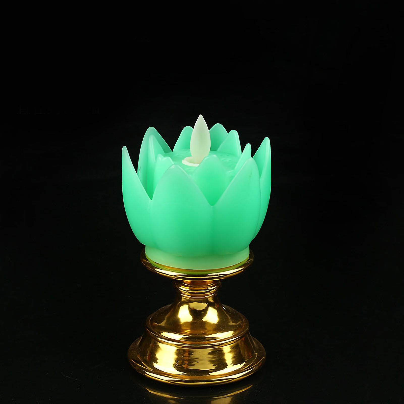 LED Lotus Lamp Simulated Candle Wick Design Soft Natural Light Lotus Flower Light Buddha Lamp Decoration Green