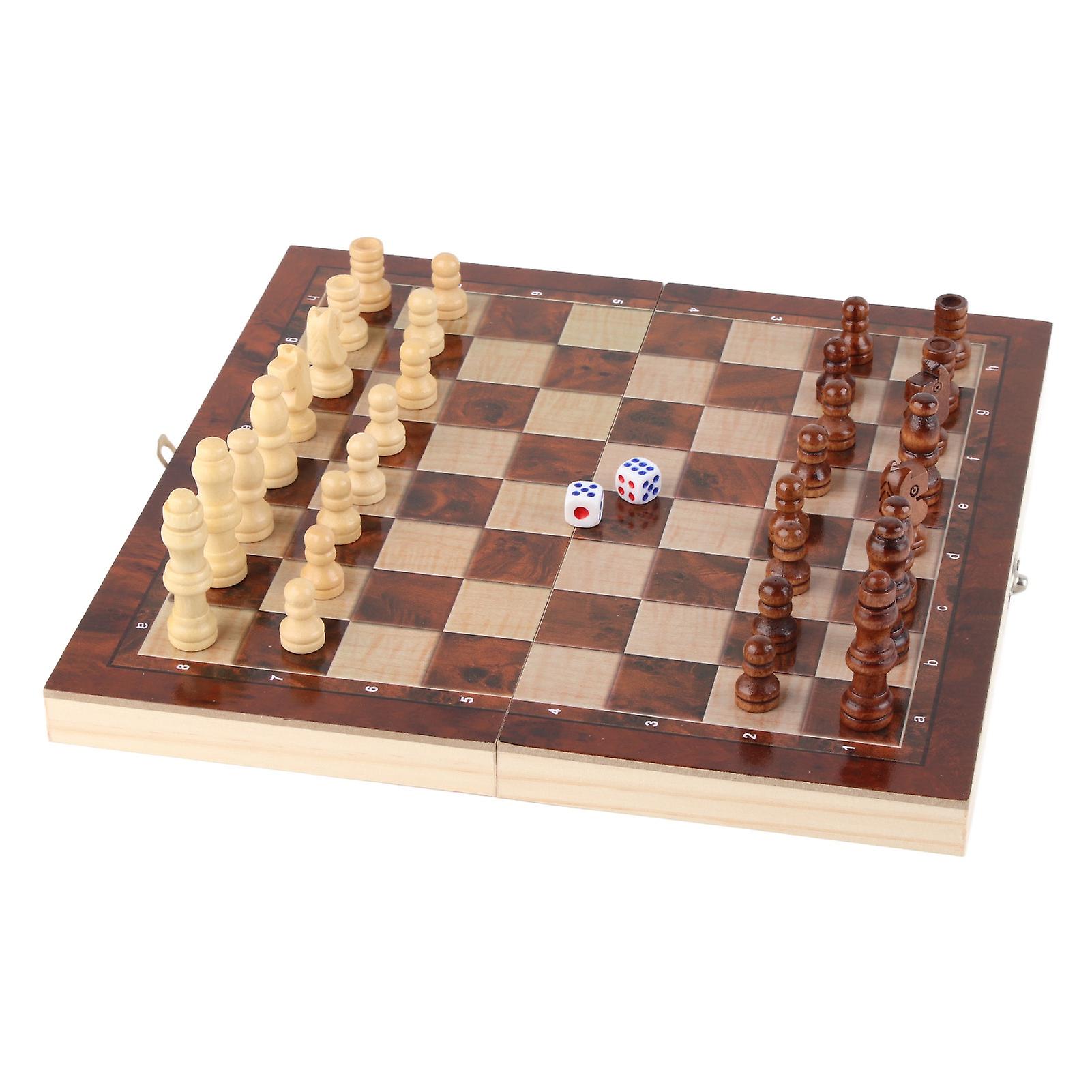 3 in 1 Chess Board Game Set Intellectual Growth Chess Checkers Set for Family Friends Wood 24 X 24cm / 9.4 X 9.4in