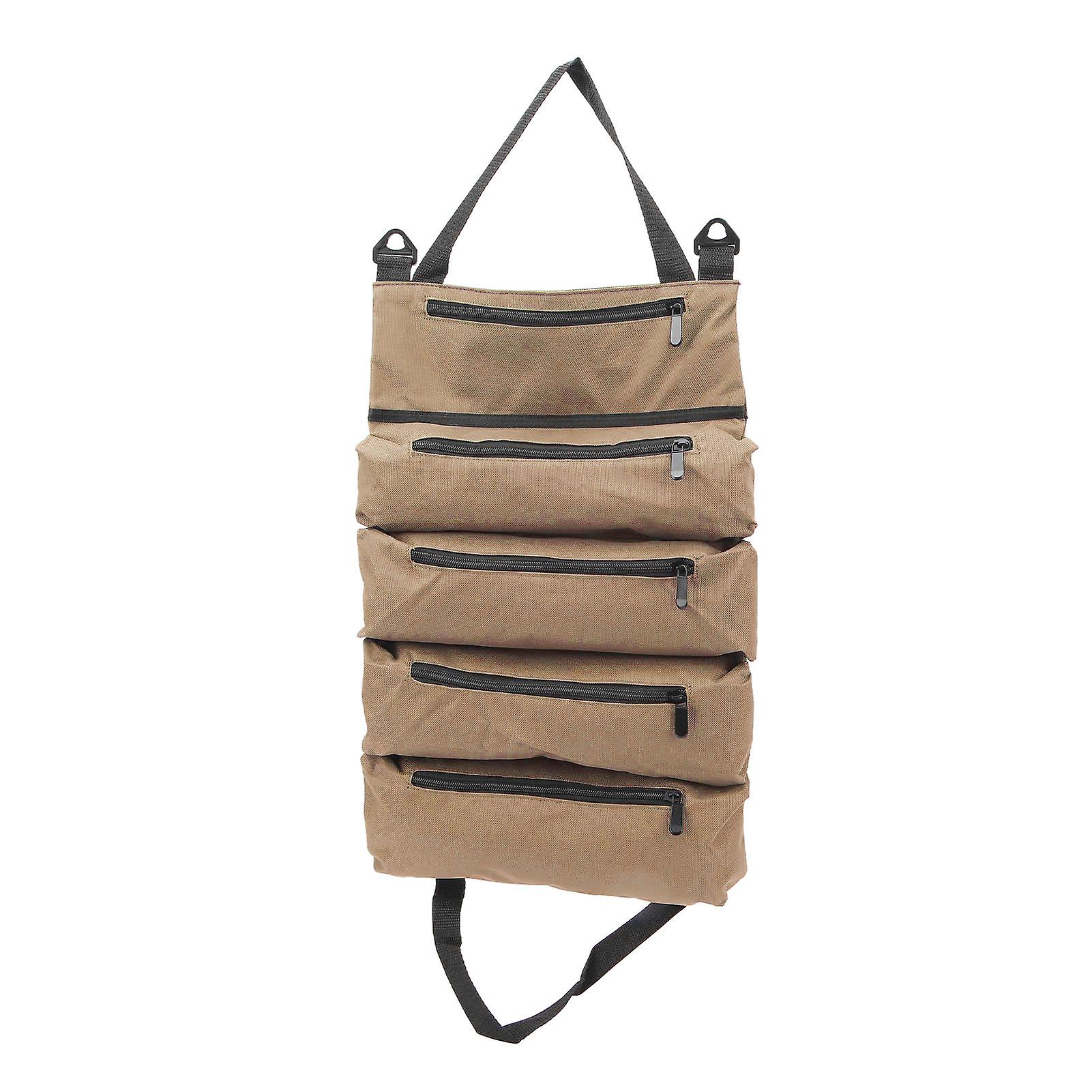 Tool Storage Bag Portable Multifunctional Smooth Metal Zipper Large Capacity Tool Handbag for Wrench Plier Nails Khaki