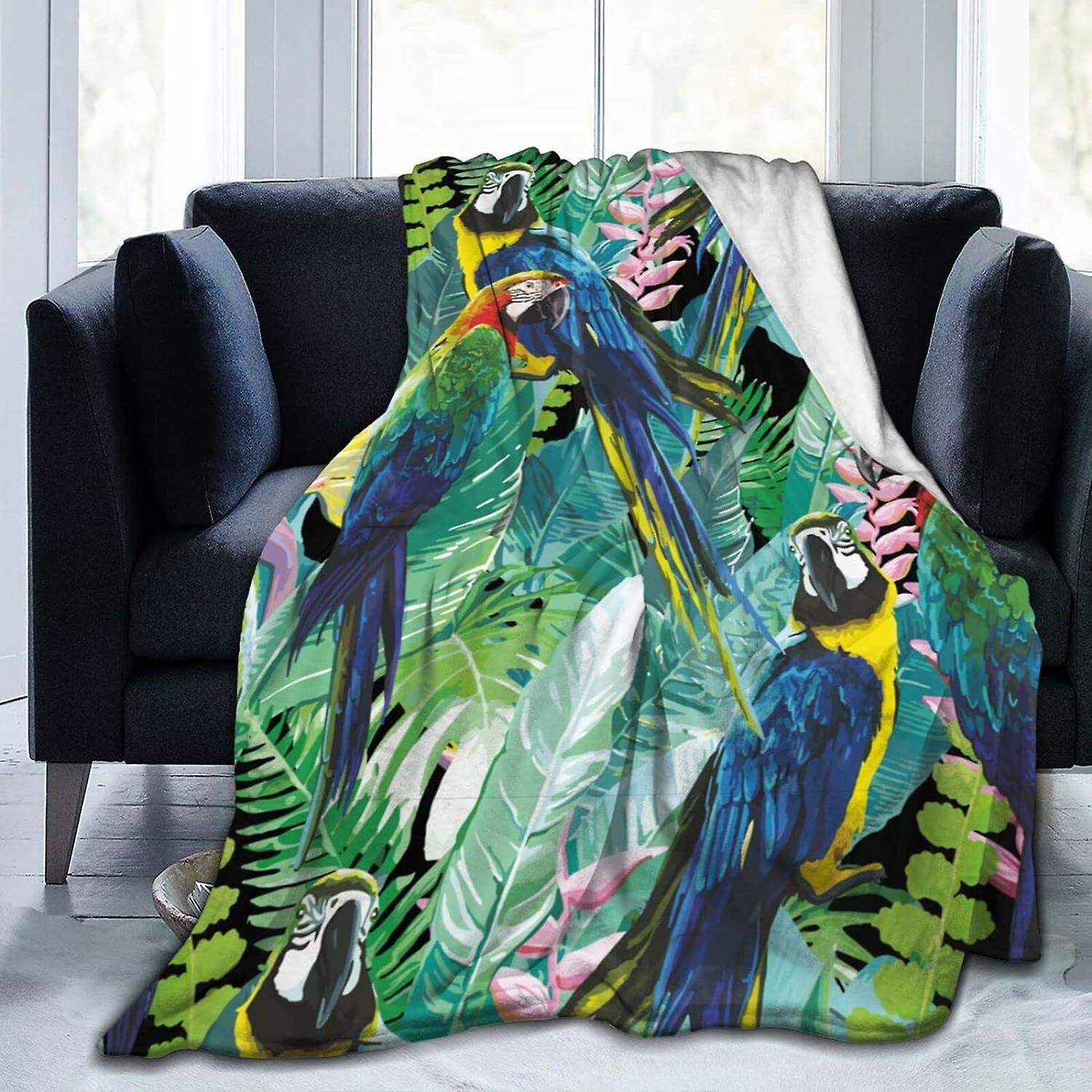 رمي بطانية الببغاوات والزهور الفانيلا بطانية لينة مريحة رمي بطانية قابل للغسل لأريكة السرير