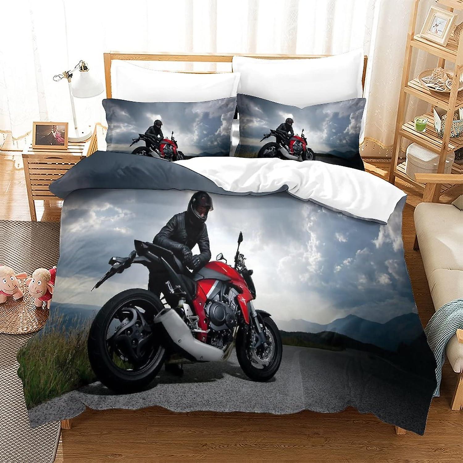 Motorcycle_racer_road_sky_clouds_74424_1920x1080 3D Print Duvet Cover Set Single Print Duvet Bedding Set Bedding Set Soft MOTO GP Lightweight Microfib