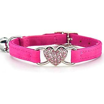 Veeki Heart Bling Cat Collar with Safety Belt and Bell 8-11 InchesRose