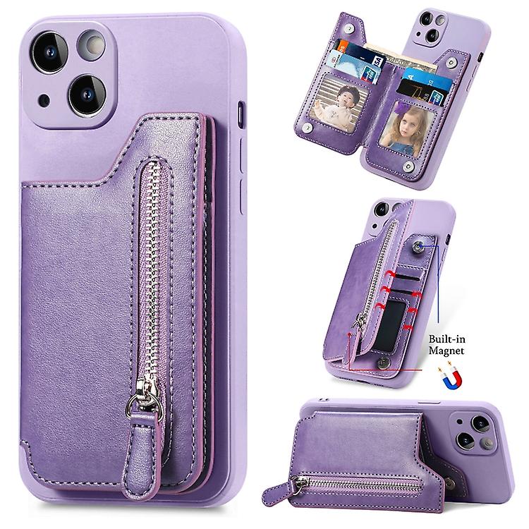 For iPhone 14 Zipper Wallet Leather Back Shockproof Phone Case