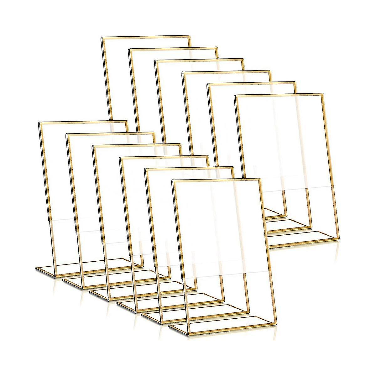 12pcs Cadre en or Support d’enseigne en acrylique Porte-numéro de table de mariage Menu incliné Support double face, 4