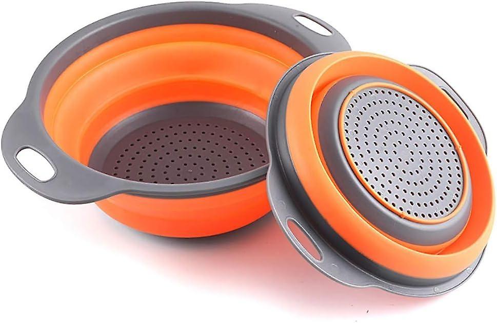 2-Pack Foldable, Non-Toxic, Easy-to-Clean Kitchen Colanders, 2 Sizes with Orange