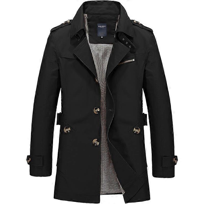 Mens Double-breasted Solid Lapel Trench Coat