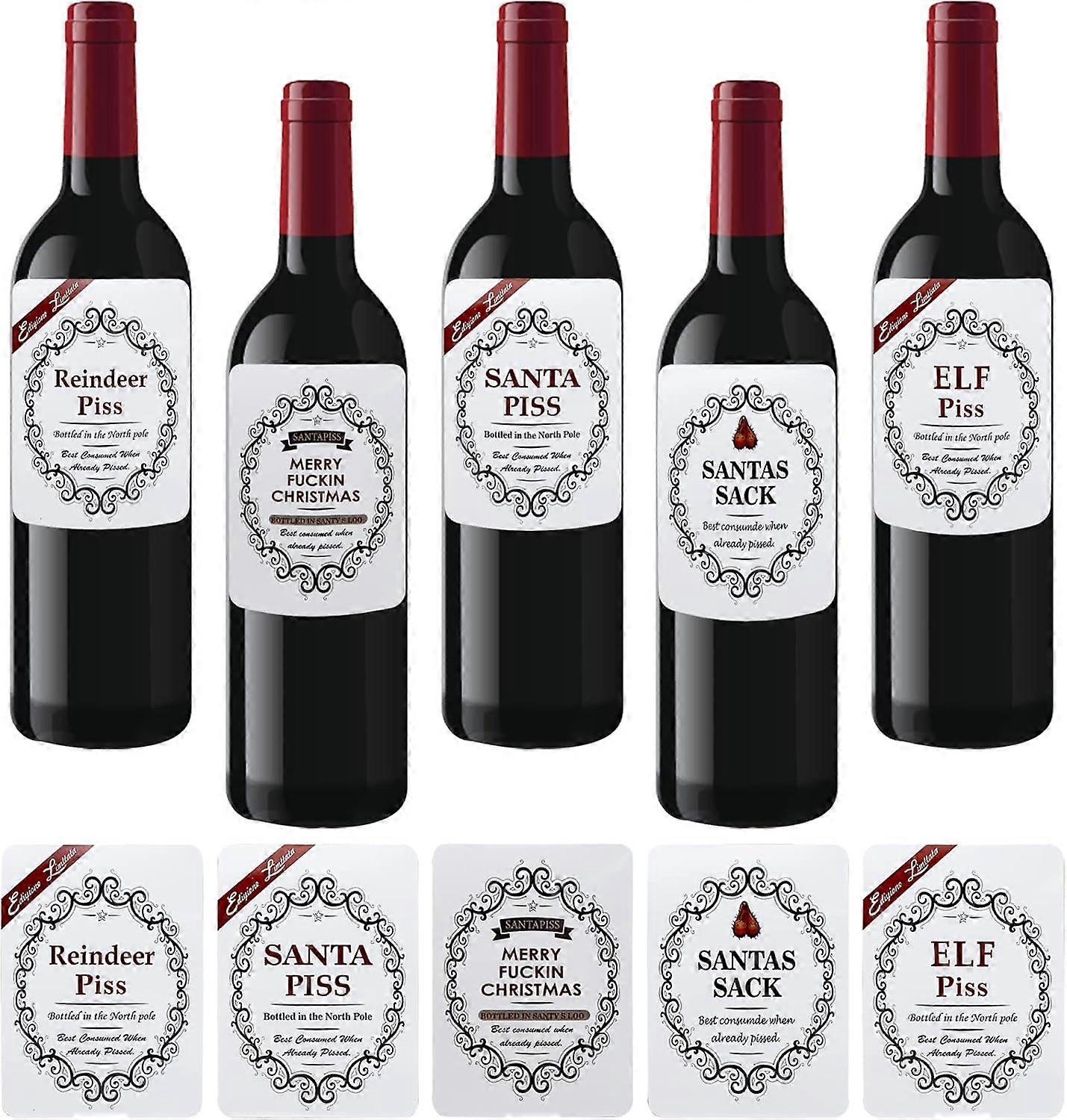 تسميات زجاجة الجدة مضحك عيد الميلاد ، زينة زجاجة النبيذ حفلة عيد الميلاد ، 5 قطع تسمية زجاجة مقاومة للماء تحت عنوان عيد الميلاد ، زجاجة نبيذ شخصية