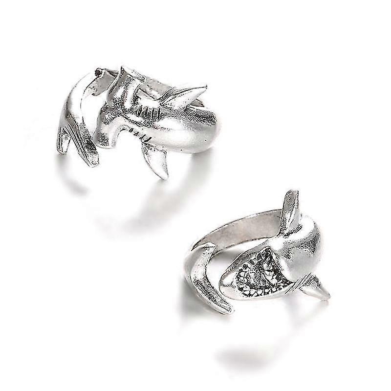 2Pcs/Set Simple Adjustable Alloy Shark Open Ring Unisex Jewelry Party best
