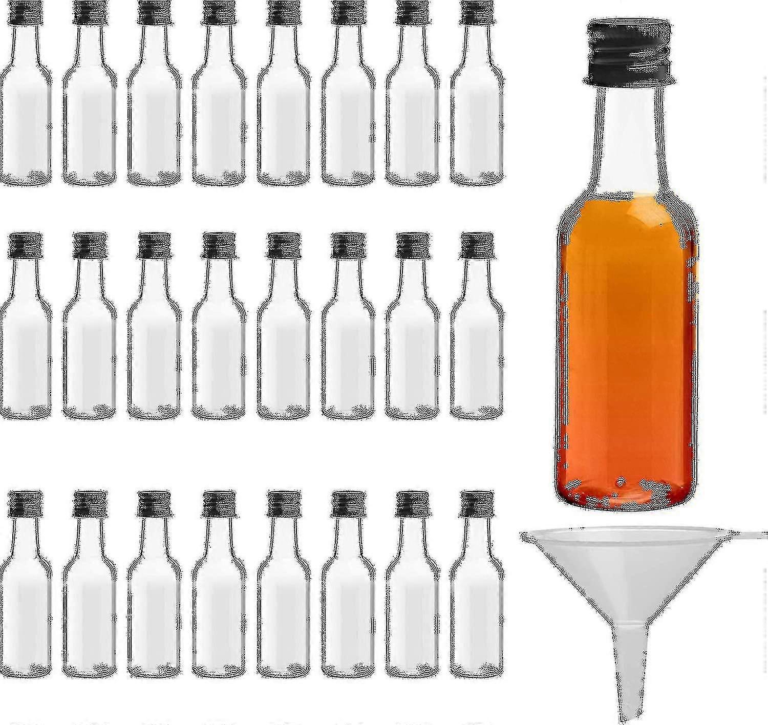 Mini Liquor Bottles (24 Pack) - Reusable Plastic 50ml Empty Spirit Bottles With Black Screw Caps And Liquid Funnel