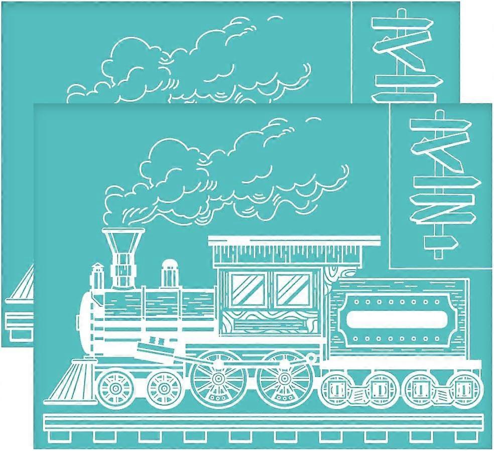2Pcs 11x8.6 Inch Steam Train Self-Adhesive Silk Screen Printing Stencil Retro Train Silk Screen Stencil Guideboard Mesh Stencils Transfer for DIY T-Sh
