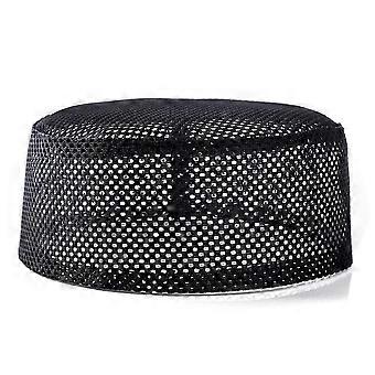 Muslim Prayer Hat Black Embroidery Polyester Cotton Blend for Men 57cm