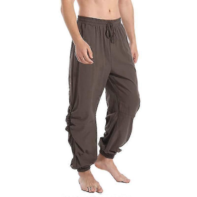 Men's Cotton And Linen Solid Colour Casual Loose Lace-up Drawstring Trousers