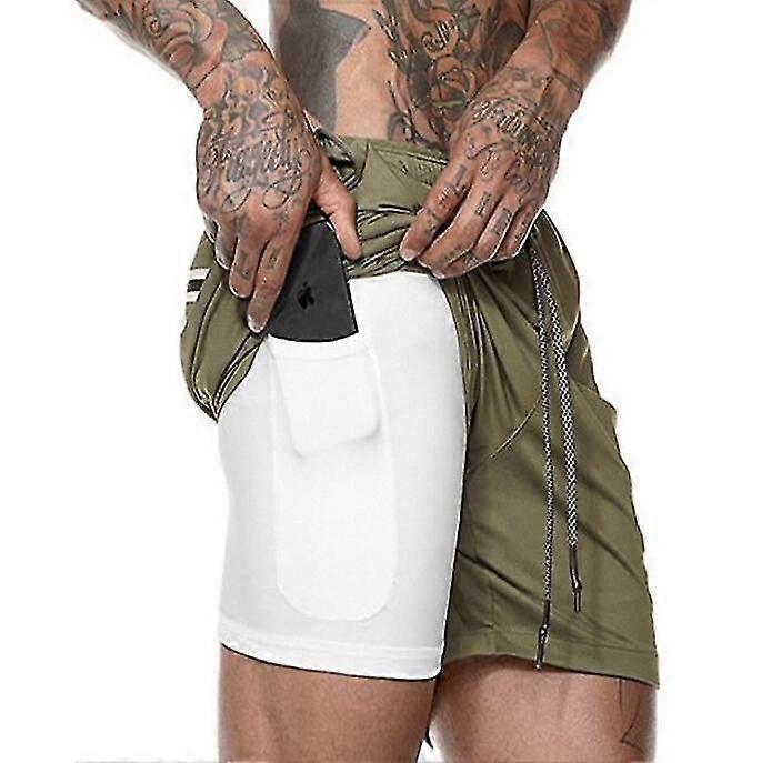 Men's 2 In 1 Workout Running Shorts With Zipper Pockets