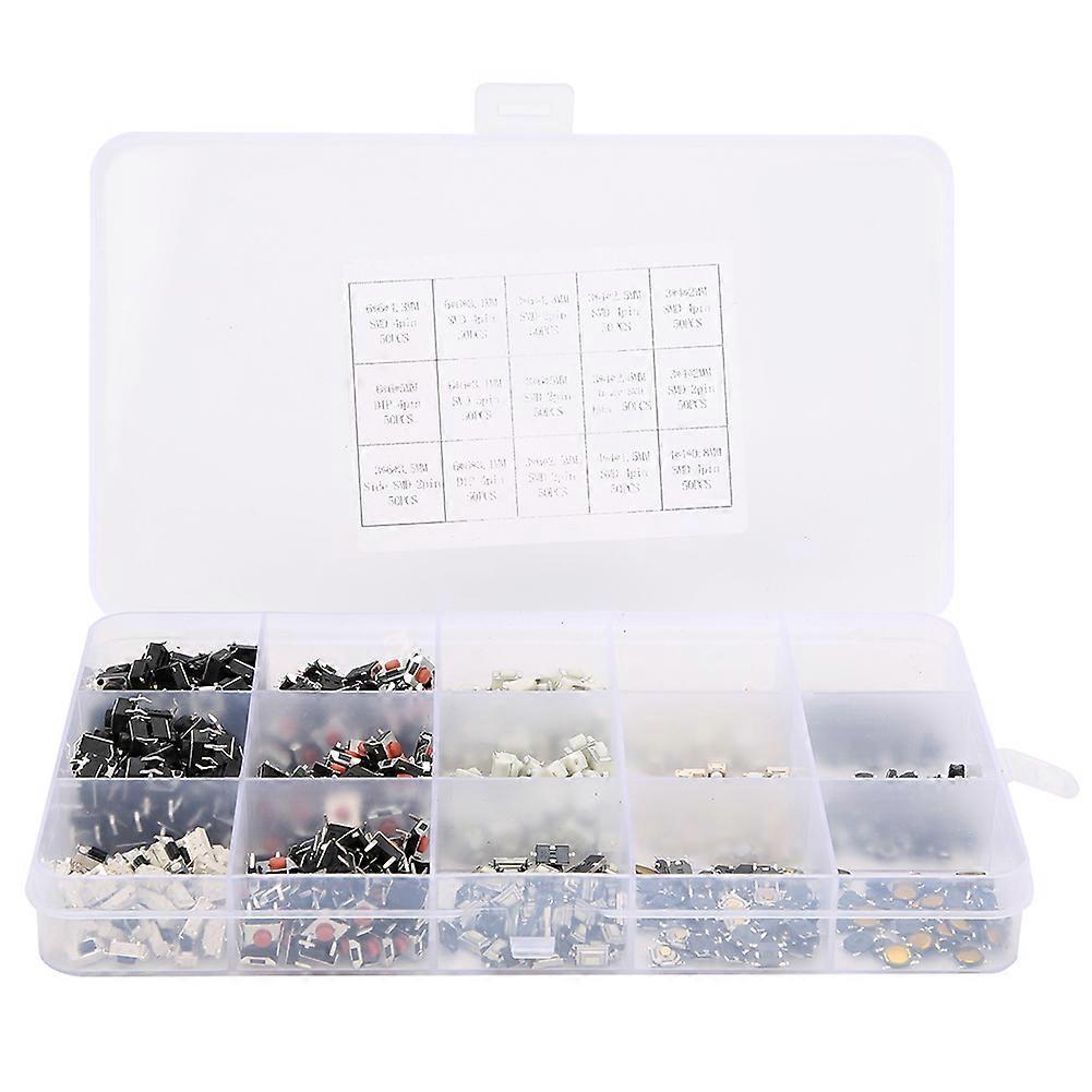 750PCS 15 Value Tactile Push Button Switch Light Touch Micro Tact Switch