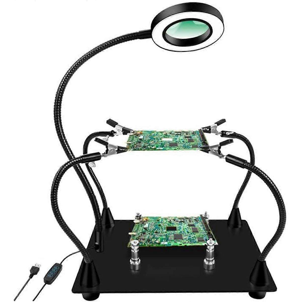 Magnetic , Upgrade Soldering Helping Hands Station with 6X LED Magnifying Lamp, Metal Circuit Board